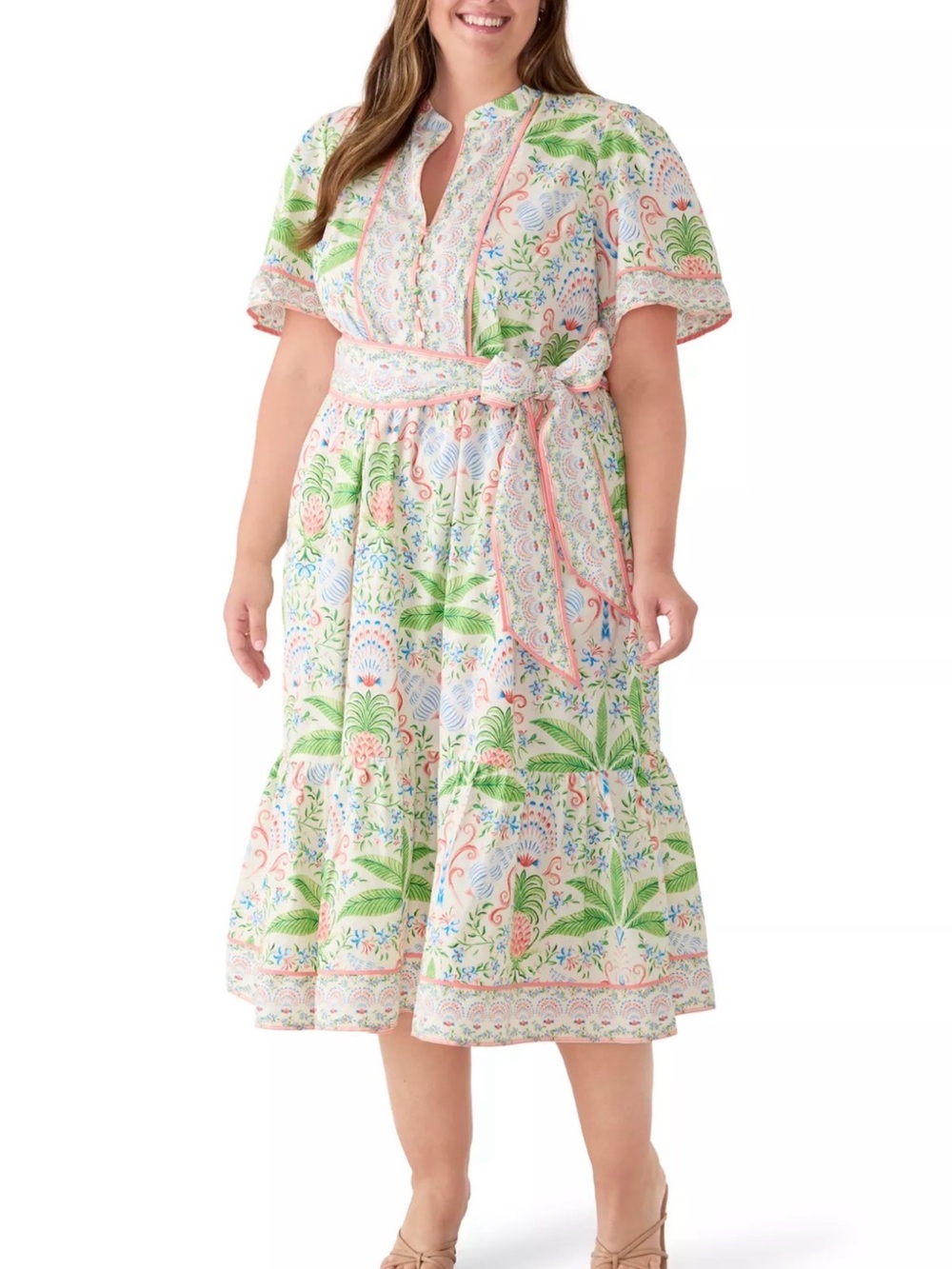 Crown & Ivy Ivory Palms Plus Size Printed Shirtdress Size 4X